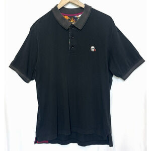 Robert Graham Mens Embroidered Archie Polo Shirt Size XL Skull Logo Preppy